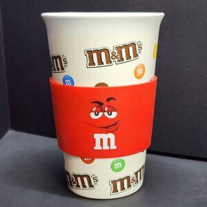 M&M Ceramic Coffee Mug 2016 Travel Cup with Sleeve Red -  No Lid